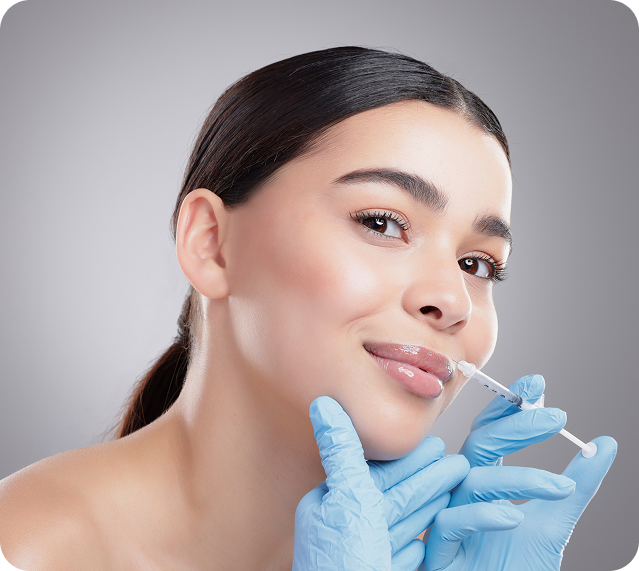 hands injection woman with lip filler plastic surgery beauty studio
